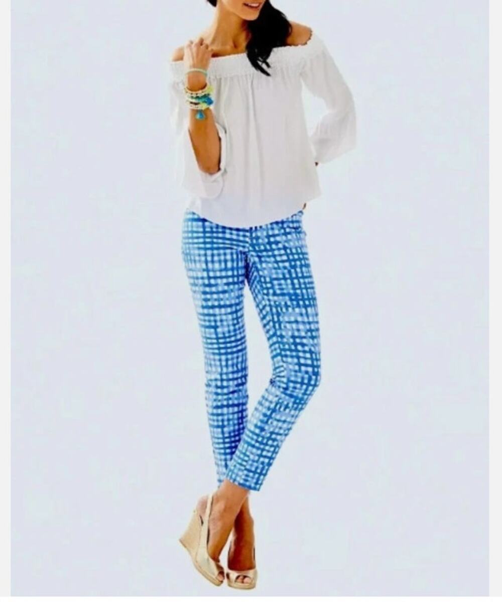 Lilly Pulitzer NWT Sz 0 Kelly Skinny Ankle Pants Feelin Beachy Bennet Blue
